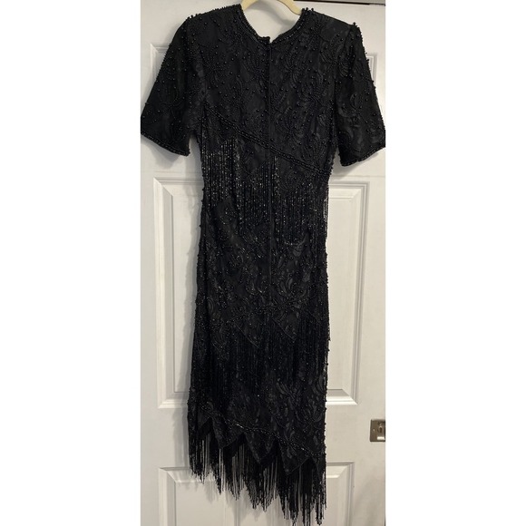 Vtg Black Beaded Cocktail Dress‎ Sz Small Silk Flapper Fairy Whimsigoth Prom - Picture 7 of 13